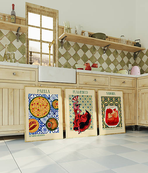 Set 3 moderných obrazov, moderná kuchyňa, dekorácia do kuchyne, farebný obraz