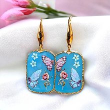 Náušnice - Visiace náušnice modré s motýľmi, nerezová oceľ - 16453570_