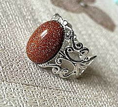 Prstene - ZĽAVA 30% Silver Romantic Gemstone Ring / Prsteň s minerálom v striebornom prevedení E026 (syntetický slnečný kameň) - 16456092_