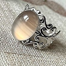 Prstene - ZĽAVA 30% Silver Romantic Gemstone Ring / Prsteň s minerálom v striebornom prevedení E026 (šedý achát) - 16456096_