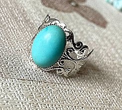 Prstene - ZĽAVA 30% Silver Romantic Gemstone Ring / Prsteň s minerálom v striebornom prevedení E026 (tyrkenit) - 16456098_
