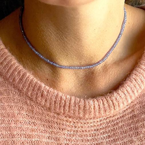 Luxury Natural Tanzanite Rondelle Necklace AU585 / Náhrdelník prírodný tanzanit, 14kt zlato, E027