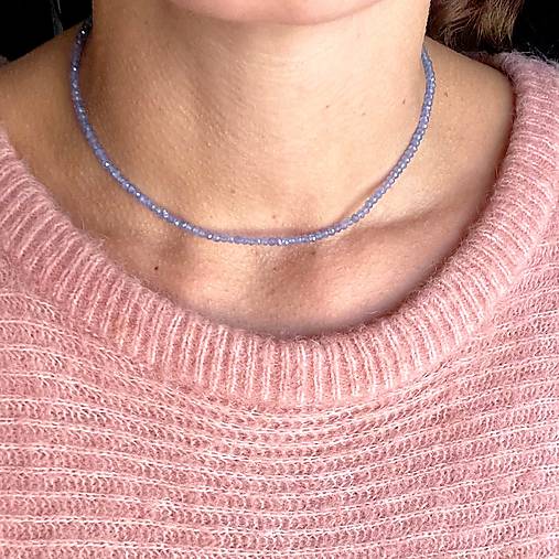 Luxury Natural Tanzanite Rondelle Necklace AU585 / Náhrdelník prírodný tanzanit, 14kt zlato, E027