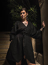 Kimoná - Kimono  wrap dress asimetric (100 - Čierna) - 16463155_