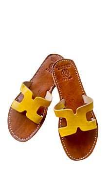 Ponožky, pančuchy, obuv - Kožené ručně šité nazouváky žluté - 16464656_