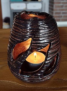 Svietidlá a sviečky - Keramický svietnik tmavý II. - 16467641_
