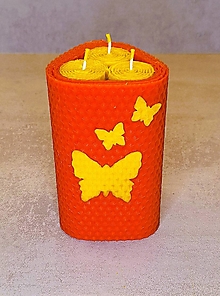 Sviečky - Sviečka zo včelieho vosku Motýle (Oranžová - motýle) - 16468341_