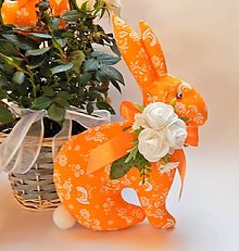 Dekorácie - Zajačik - bohato zdobený, pomarančový (24 x 25 cm) - 16468768_