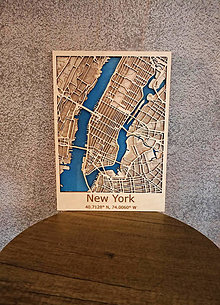 Dekorácie - 3D drevená mapa mesta New York - 16466825_