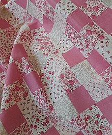 Textil - Bavlnené látky (ružové kvety a kocky) - 16471212_