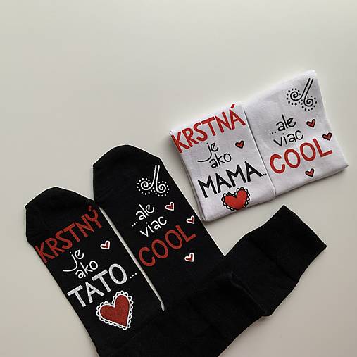 Maľované ponožky pre KRSTNÚ/KRSTNÉHO, ktorí sú výnimoční a COOL (biele + čierne (sada))