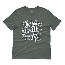 Topy, tričká, tielka - Tričko s bibickým citátom Cesta, pravda a život (Tmavá bridlica) - 16472734_