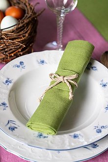 Úžitkový textil - Ľanový obrúsok Special Green s obručou - 16471296_