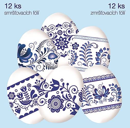 Zmršťovacie košieľky na vajíčka, folklórne, modré, 12 ks