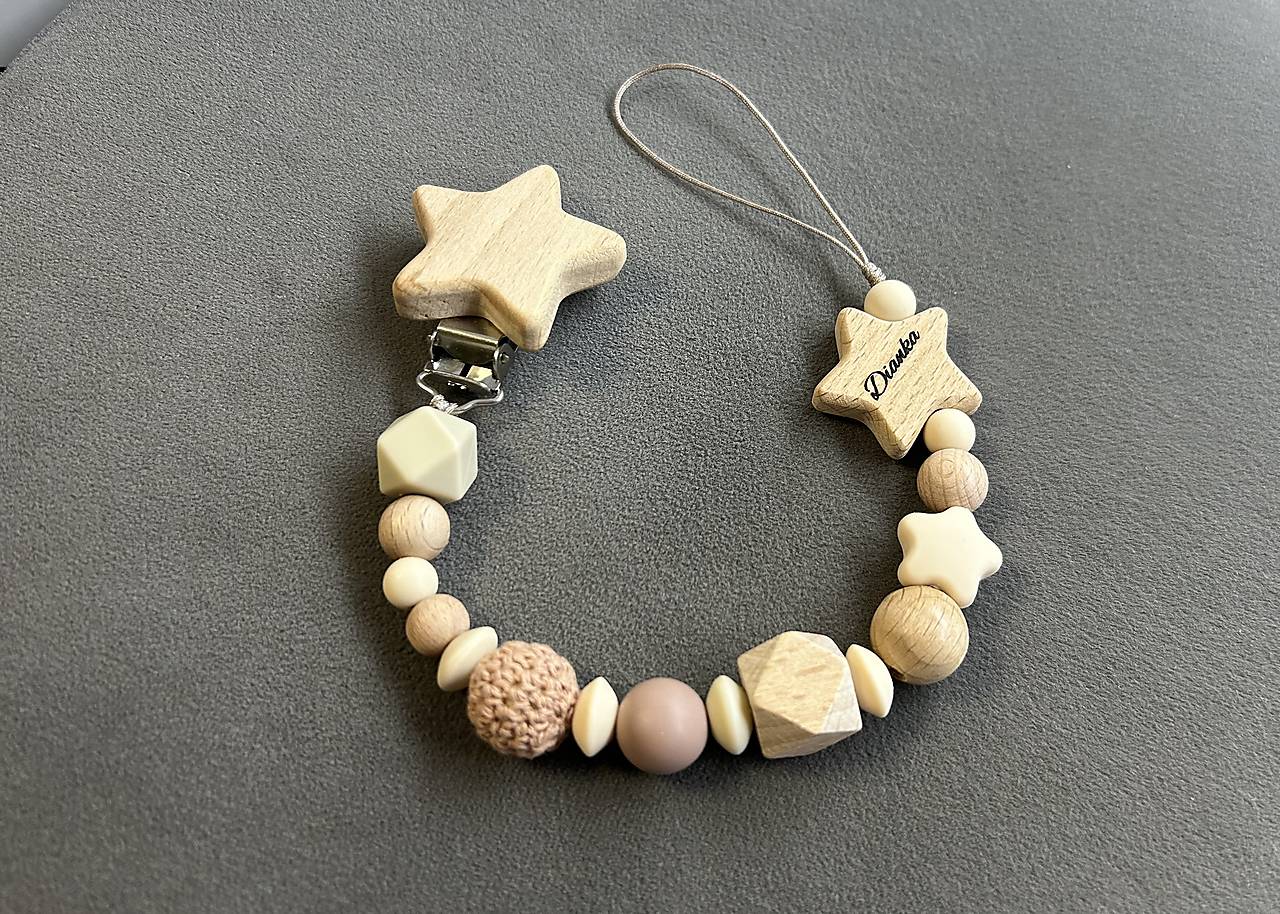 Personalizovaná retiazka na cumlík/dudlík alebo hryzadlo “Hviezda” s menom