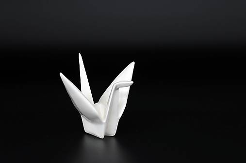 Dekorácie - Volně stojící origami jeřáb z porcelánu (velký - Biela) - 16475261_