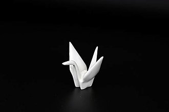 Dekorácie - Volně stojící origami jeřáb z porcelánu (malý - Biela) - 16475259_