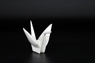 Dekorácie - Volně stojící origami jeřáb z porcelánu (velký - Biela) - 16475261_