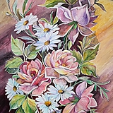 Obraz Ruže a margaréty, akryl, 50 x 70 cm
