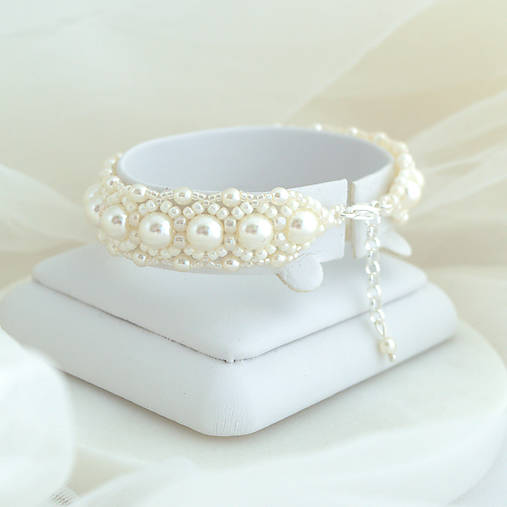Svadobný perlový náramok (Ag925) (Biele a Ivory korálky)