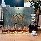 Nádoby - Personalizovaná Karafa na Whisky Set Clásico +4 Poháre, Kamene - 16477654_