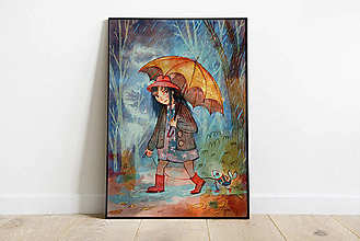 Kresby - Prechádzka v daždi  - print - 16478685_