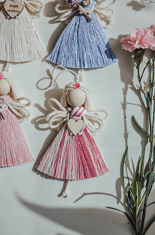 Dekorácie - Farebné macramé anjeliky, rôzne varianty (Magic pink) - 16479284_