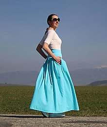 Sukne - Maxi tyrkysová skladaná ľanová sukňa - 16480026_