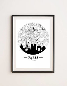 Grafika - Mapa mesta Paríž - plagát (mapa v kruhu) - 16478696_