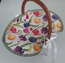 Úžitkový textil - Dečka do košíka,,pestrofarebné tulipány" (Zelená čipka) - 16480761_