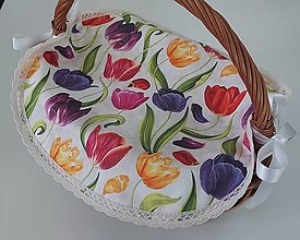 Úžitkový textil - Dečka do košíka,,pestrofarebné tulipány" (Okrúhly 34×34cm) - 16482485_