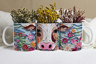 Nádoby - 3D krava s kvetmi hrnček - 16485372_