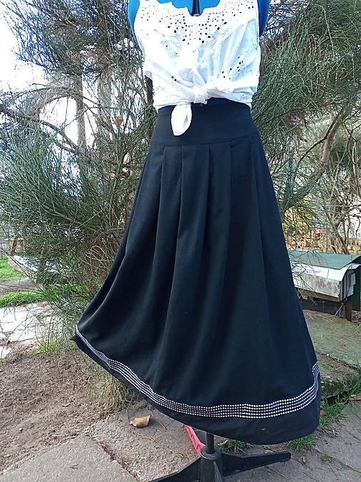 Sukne - Ľanová sukňa s bordúrou - 16484670_