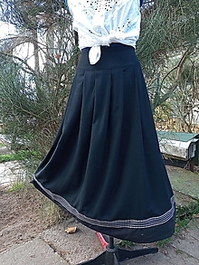 Sukne - Ľanová sukňa s bordurou - 16484670_