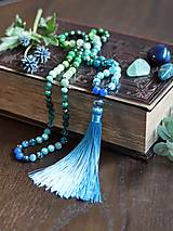 Náhrdelníky - Japa Mala náhrdelník - modrá a zelená - 16485337_