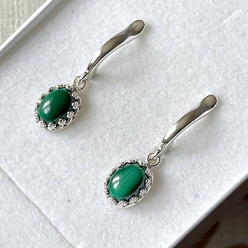 Vintage Filigree Natural Malachite Earrings / Vintage náušnice s malachitom E028