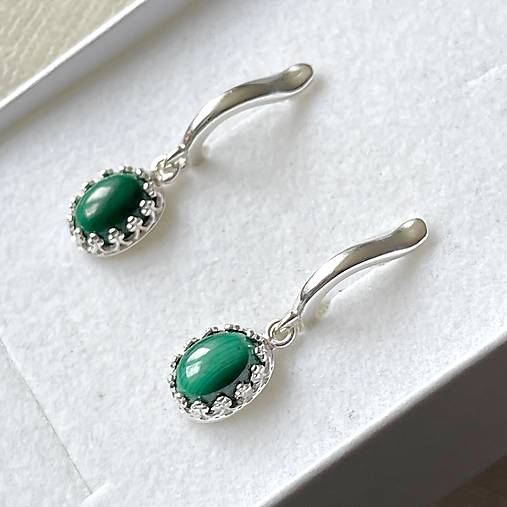 Vintage Filigree Natural Malachite Earrings / Vintage náušnice s malachitom E028