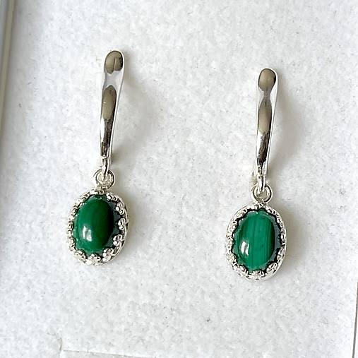 Vintage Filigree Natural Malachite Earrings / Vintage náušnice s malachitom E028