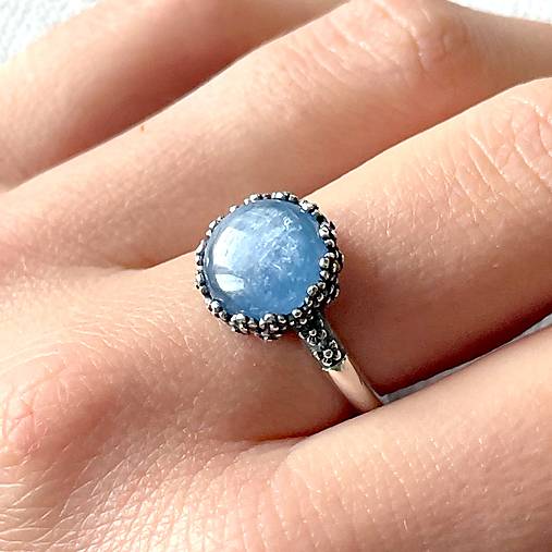 Kyanite Filigree Flower AG925 Silver Ring  / Strieborný prsteň s prírodným kyanitom E032