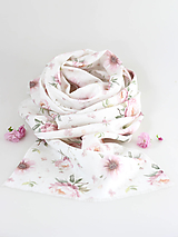 Šatky - Elegantná dámska kvetinová šatka z jemného 100% ľanu 33x180cm "Little peony" - 16487631_