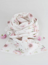 Šatky - Elegantná dámska kvetinová šatka z jemného 100% ľanu 33x180cm "Little peony" - 16487638_
