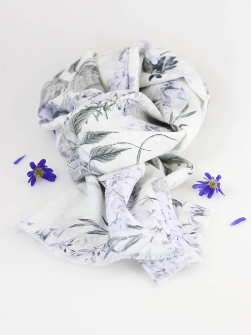Elegantná dámska kvetinová šatka z jemného 100% ľanu 33x180cm "Hortensia"