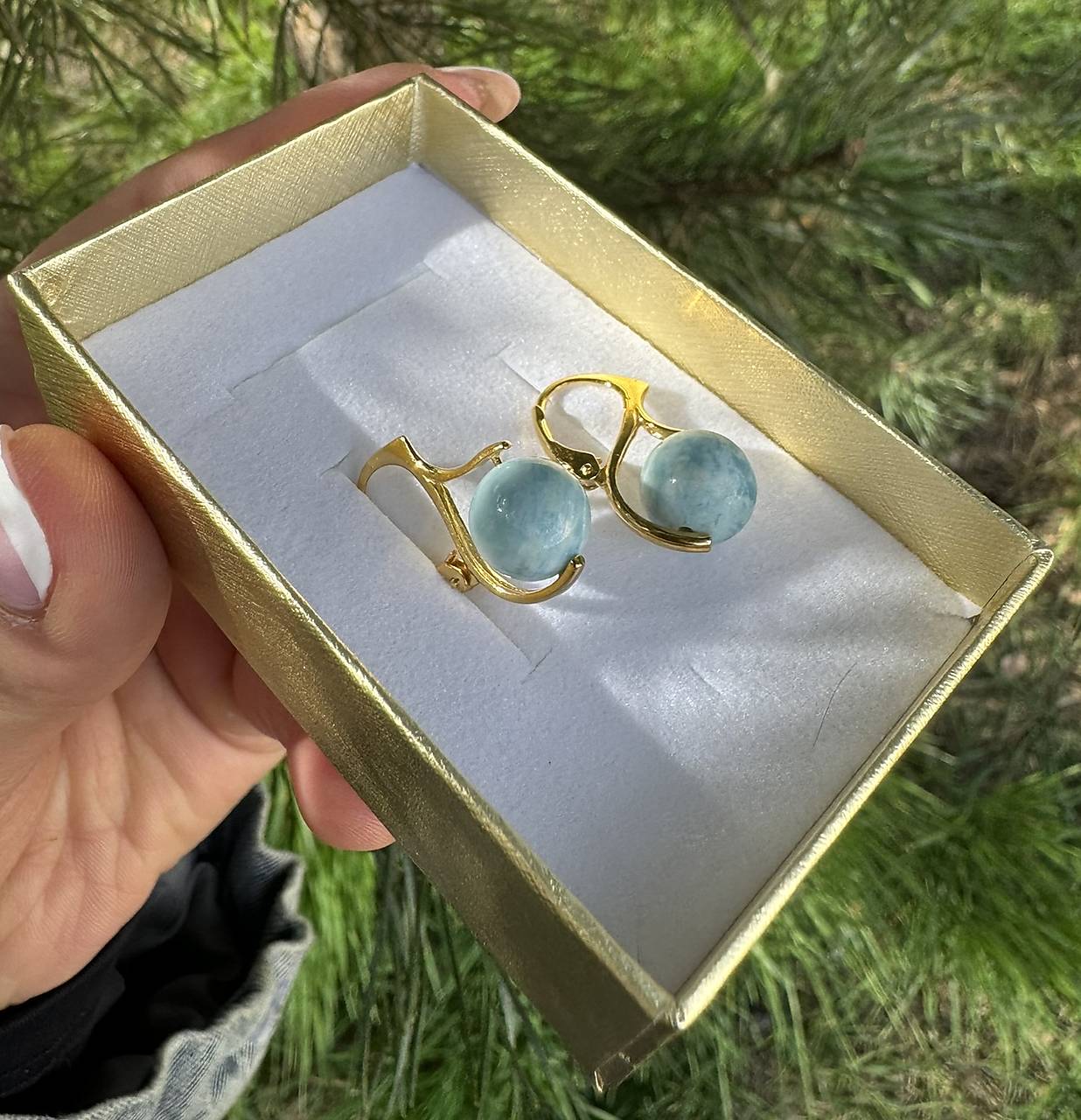 Náušnice Pektolit (Larimar) pozlátené