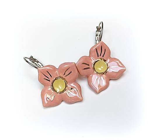 Náušnice - Keramické náušnice - Kvietky ružové... - 16491388_