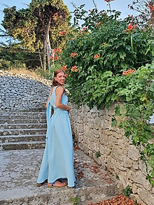 Šaty - Letné maxi šaty z gázoviny (Modrá) - 16490521_