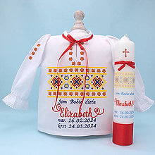 Detské oblečenie - Košieľka na krst s belianskou výšivkou (expres set košieľka + sviečka + darčeková krabica) - 16489646_