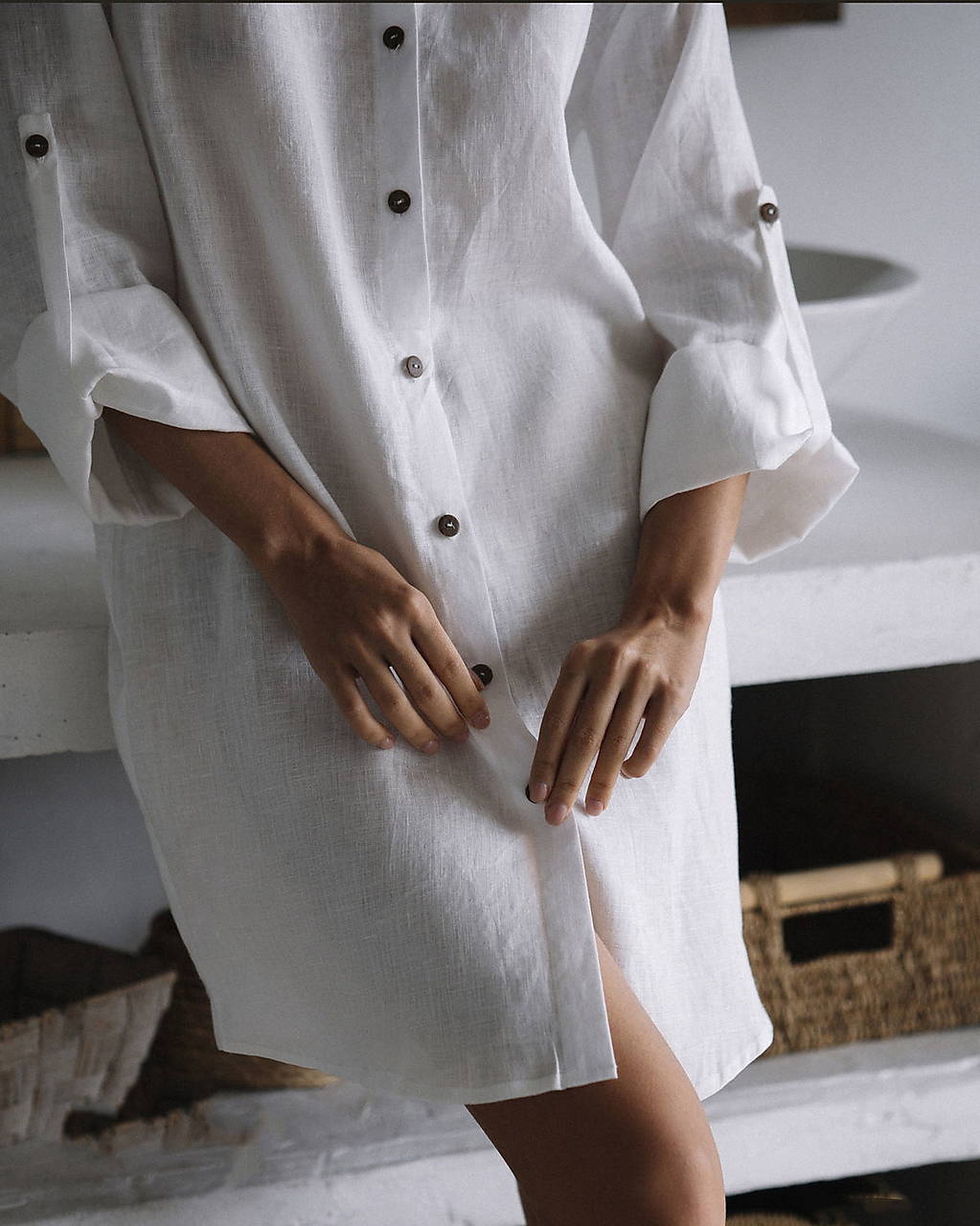 Dámska košeľa 100% l'an, ľanová košeľa pre ženy (XS)