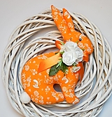 Dekorácie - Zajačik - bohato zdobený, pomarančový (24 x 25 cm) - 16489355_