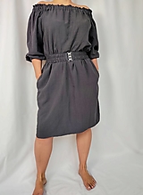 Šaty - Dámske ľanové šaty s opaskom a vreckami - 16489606_