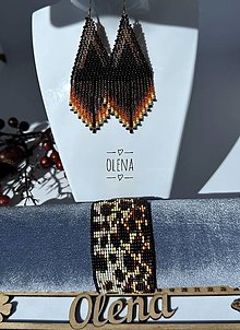 Sady šperkov - Náramok a náušnice "Gepard" tkané z rokajlových korálok Preciosa, ručná výroba - 16489783_